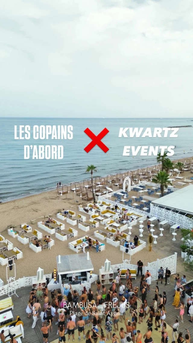 Soirée de plage au Bambusa, plage de Saint-Aygulf à Fréjus, vue du drone